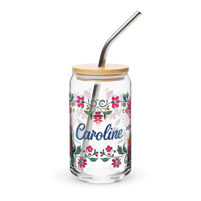 Caroline Exclusive Name Art Piece Can-Shaped Glass Home Office Work Mexican Spanish Pride Gift Cup One-Of-A-Kind Calligraphy Glass | C22 Mexicada 16 oz With Lid & Straw