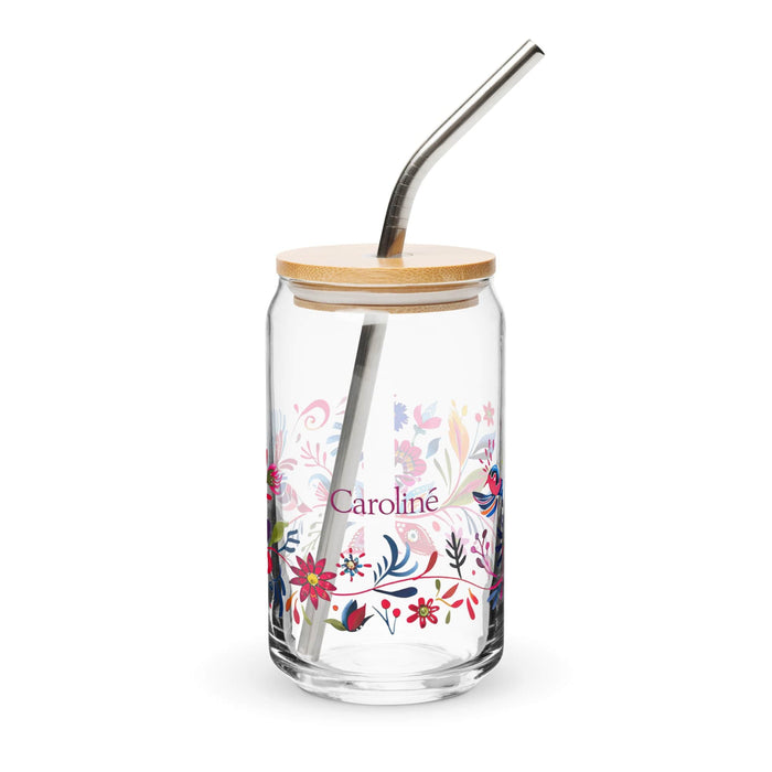 Caroline Exclusive Name Art Piece Can-Shaped Glass Home Office Work Mexican Spanish Pride Gift Cup One-Of-A-Kind Calligraphy Glass | C24 Mexicada 16 oz With Lid & Straw