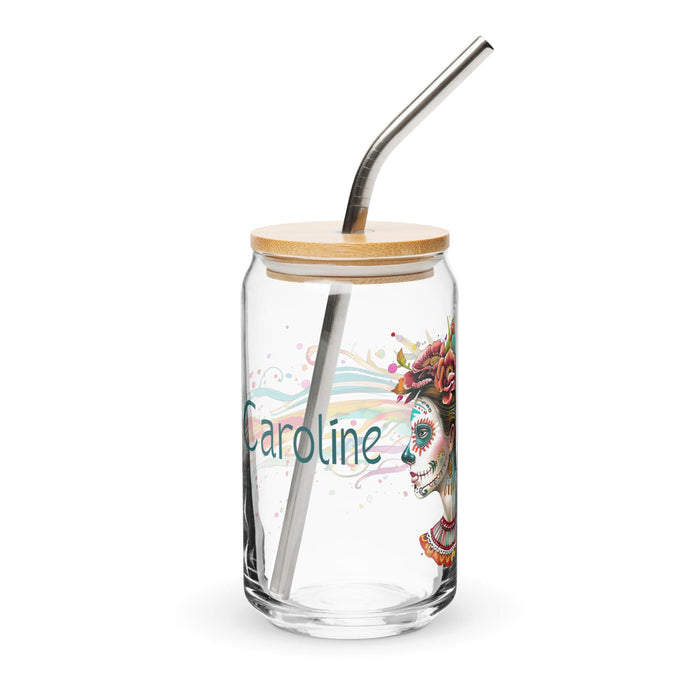 Caroline Exclusive Name Art Piece Can-Shaped Glass Home Office Work Mexican Spanish Pride Gift Cup One-Of-A-Kind Calligraphy Glass | C4 Mexicada