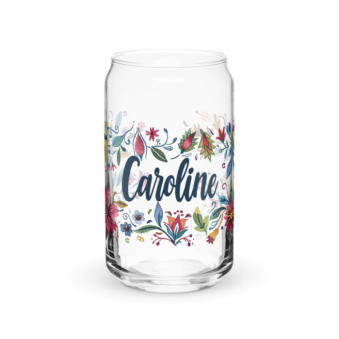 Caroline Exclusive Name Art Piece Can-Shaped Glass Home Office Work Mexican Spanish Pride Gift Cup One-Of-A-Kind Calligraphy Glass | C5 Mexicada 16 oz