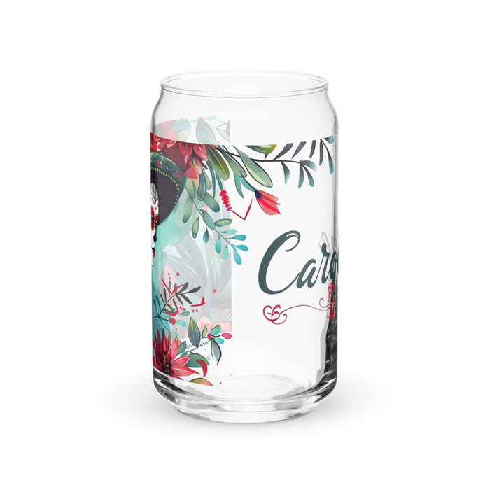 Caroline Exclusive Name Art Piece Can-Shaped Glass Home Office Work Mexican Spanish Pride Gift Cup One-Of-A-Kind Calligraphy Glass | C6 Mexicada 16 oz (No Lid No Straw)