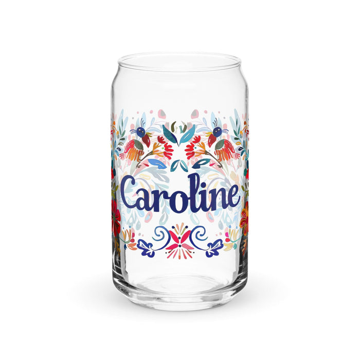 Caroline Exclusive Name Art Piece Can-Shaped Glass Home Office Work Mexican Spanish Pride Gift Cup One-Of-A-Kind Calligraphy Glass | C9 Mexicada 16 oz (No Lid No Straw)