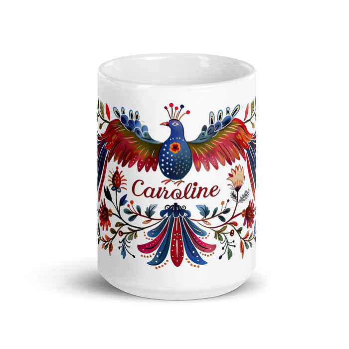 Caroline Exclusive Name Art Piece Home Office Work Coffee Mug Mexican Spanish Pride Gift Cup One-Of-A-Kind Calligraphy White Glossy | CMug20 Mexicada