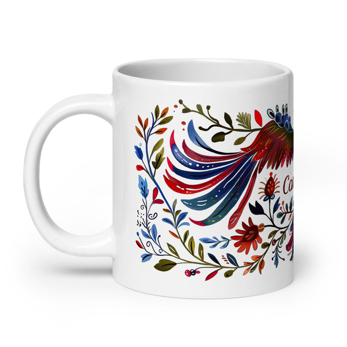 Caroline Exclusive Name Art Piece Home Office Work Coffee Mug Mexican Spanish Pride Gift Cup One-Of-A-Kind Calligraphy White Glossy | CMug20 Mexicada