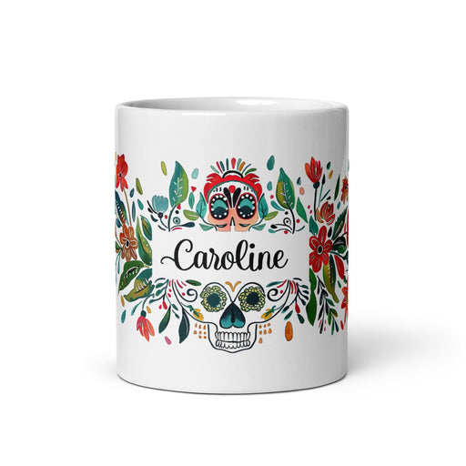 Caroline Exclusive Name Art Piece Home Office Work Coffee Mug Mexican Spanish Pride Gift Cup One-Of-A-Kind Calligraphy White Glossy Mug | C1 Mexicada