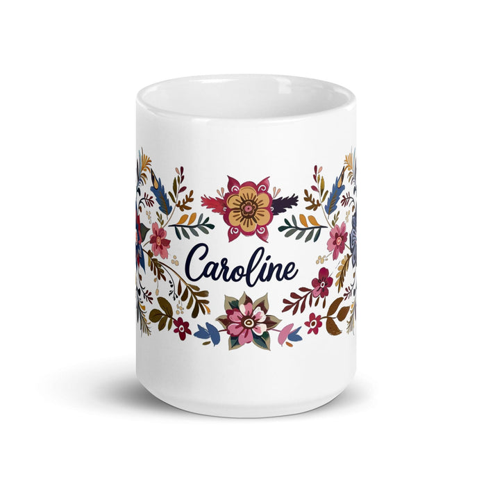 Caroline Exclusive Name Art Piece Home Office Work Coffee Mug Mexican Spanish Pride Gift Cup One-Of-A-Kind Calligraphy White Glossy Mug | C10 Mexicada