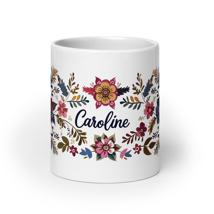 Caroline Exclusive Name Art Piece Home Office Work Coffee Mug Mexican Spanish Pride Gift Cup One-Of-A-Kind Calligraphy White Glossy Mug | C10 Mexicada