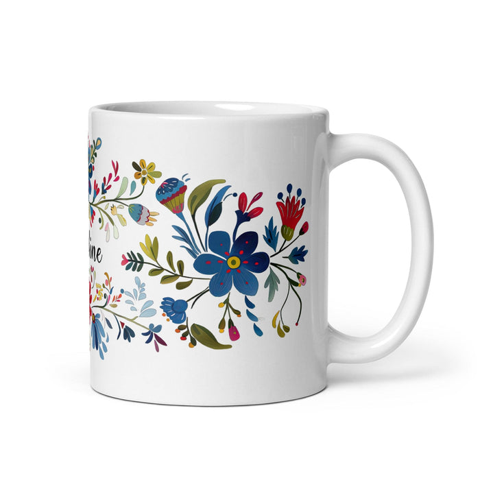 Caroline Exclusive Name Art Piece Home Office Work Coffee Mug Mexican Spanish Pride Gift Cup One-Of-A-Kind Calligraphy White Glossy Mug | C13 Mexicada 11 oz