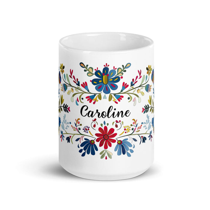 Caroline Exclusive Name Art Piece Home Office Work Coffee Mug Mexican Spanish Pride Gift Cup One-Of-A-Kind Calligraphy White Glossy Mug | C13 Mexicada