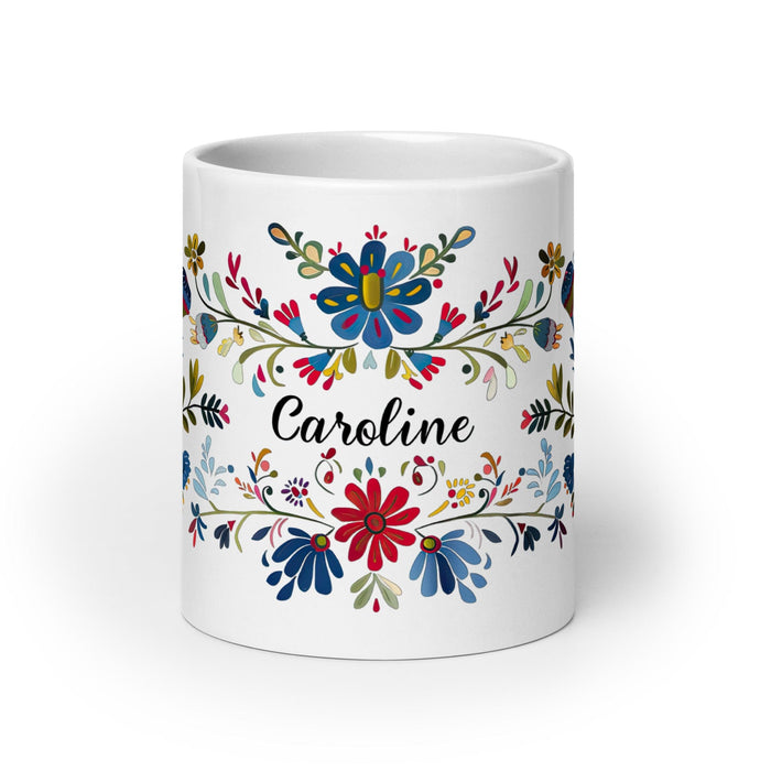 Caroline Exclusive Name Art Piece Home Office Work Coffee Mug Mexican Spanish Pride Gift Cup One-Of-A-Kind Calligraphy White Glossy Mug | C13 Mexicada