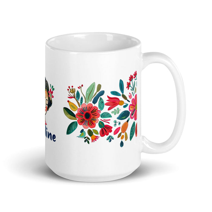 Caroline Exclusive Name Art Piece Home Office Work Coffee Mug Mexican Spanish Pride Gift Cup One-Of-A-Kind Calligraphy White Glossy Mug | C14 Mexicada 15 oz