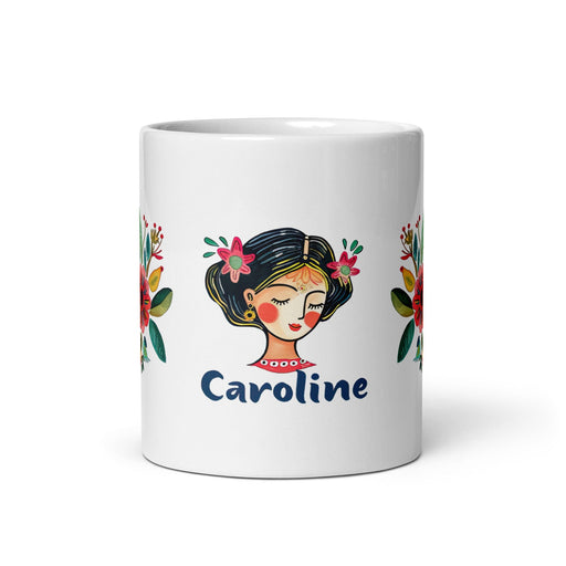 Caroline Exclusive Name Art Piece Home Office Work Coffee Mug Mexican Spanish Pride Gift Cup One-Of-A-Kind Calligraphy White Glossy Mug | C14 Mexicada