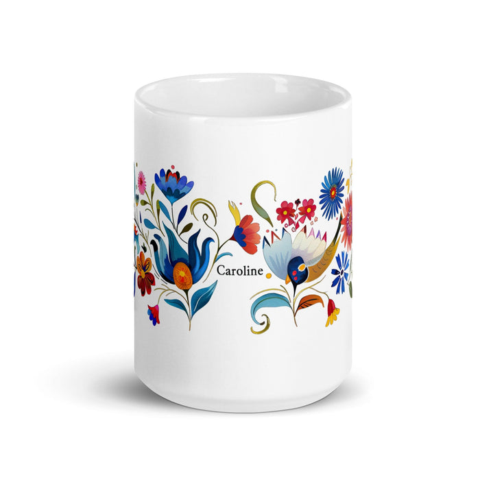 Caroline Exclusive Name Art Piece Home Office Work Coffee Mug Mexican Spanish Pride Gift Cup One-Of-A-Kind Calligraphy White Glossy Mug | C16 Mexicada