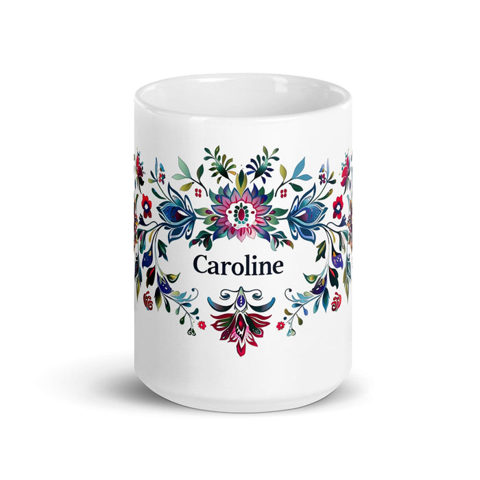 Caroline Exclusive Name Art Piece Home Office Work Coffee Mug Mexican Spanish Pride Gift Cup One-Of-A-Kind Calligraphy White Glossy Mug | C17 Mexicada