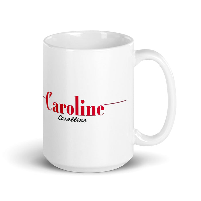 Caroline Exclusive Name Art Piece Home Office Work Coffee Mug Mexican Spanish Pride Gift Cup One-Of-A-Kind Calligraphy White Glossy Mug | C19 Mexicada 15 oz