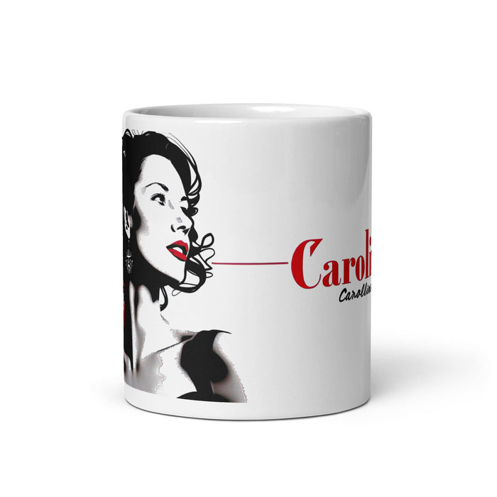 Caroline Exclusive Name Art Piece Home Office Work Coffee Mug Mexican Spanish Pride Gift Cup One-Of-A-Kind Calligraphy White Glossy Mug | C19 Mexicada