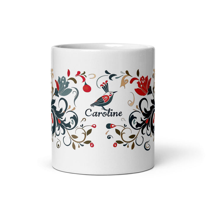 Caroline Exclusive Name Art Piece Home Office Work Coffee Mug Mexican Spanish Pride Gift Cup One-Of-A-Kind Calligraphy White Glossy Mug | C2 Mexicada