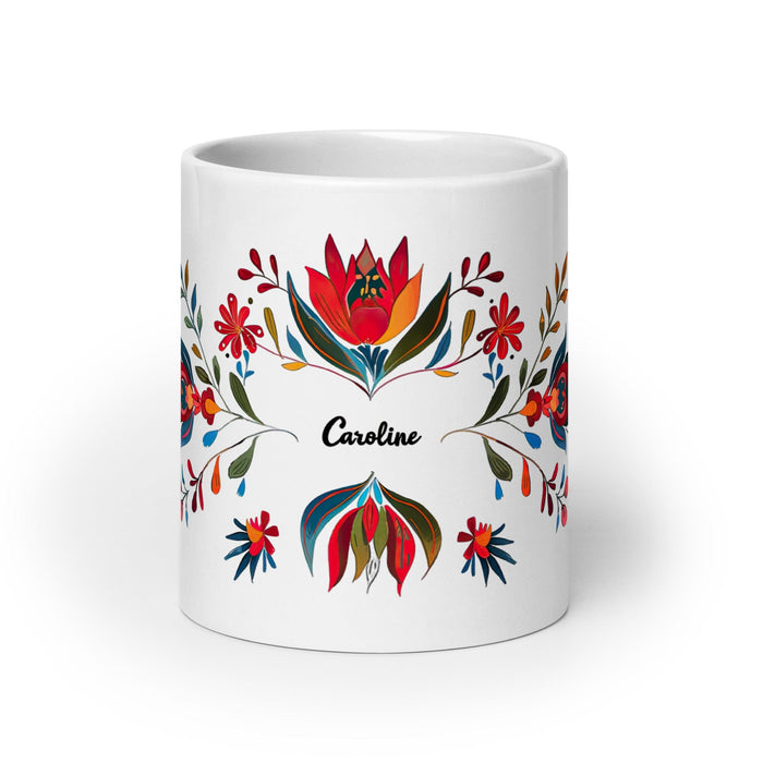 Caroline Exclusive Name Art Piece Home Office Work Coffee Mug Mexican Spanish Pride Gift Cup One-Of-A-Kind Calligraphy White Glossy Mug | C21 Mexicada