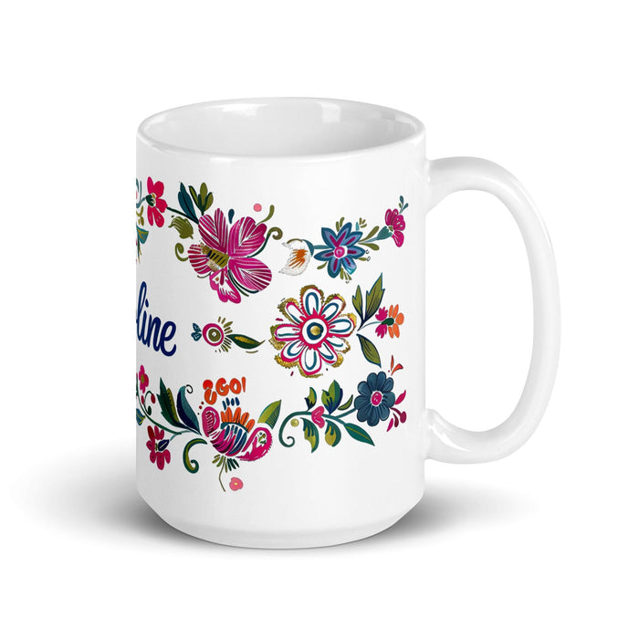 Caroline Exclusive Name Art Piece Home Office Work Coffee Mug Mexican Spanish Pride Gift Cup One-Of-A-Kind Calligraphy White Glossy Mug | C22 Mexicada 15 oz