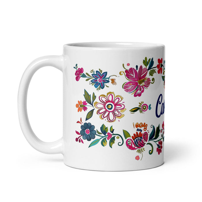 Caroline Exclusive Name Art Piece Home Office Work Coffee Mug Mexican Spanish Pride Gift Cup One-Of-A-Kind Calligraphy White Glossy Mug | C22 Mexicada