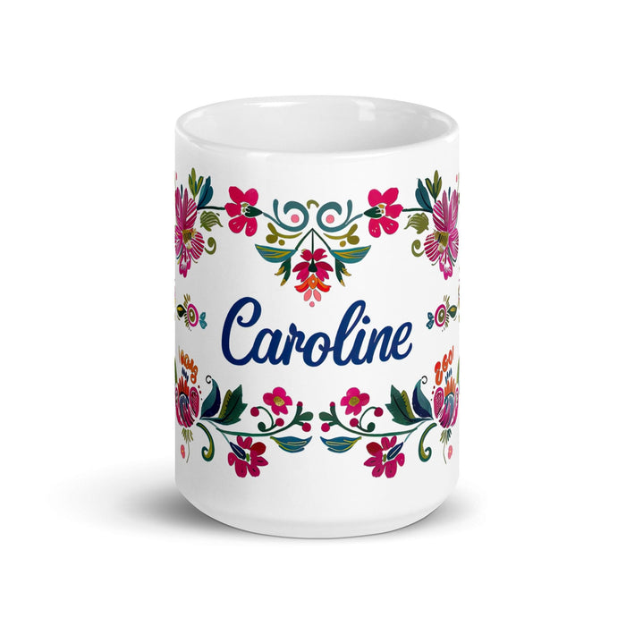 Caroline Exclusive Name Art Piece Home Office Work Coffee Mug Mexican Spanish Pride Gift Cup One-Of-A-Kind Calligraphy White Glossy Mug | C22 Mexicada