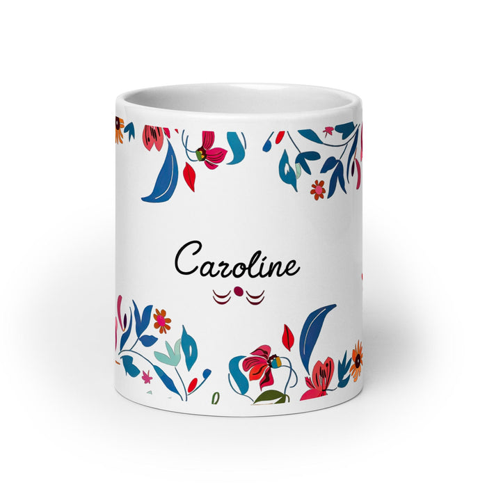 Caroline Exclusive Name Art Piece Home Office Work Coffee Mug Mexican Spanish Pride Gift Cup One-Of-A-Kind Calligraphy White Glossy Mug | C23 Mexicada