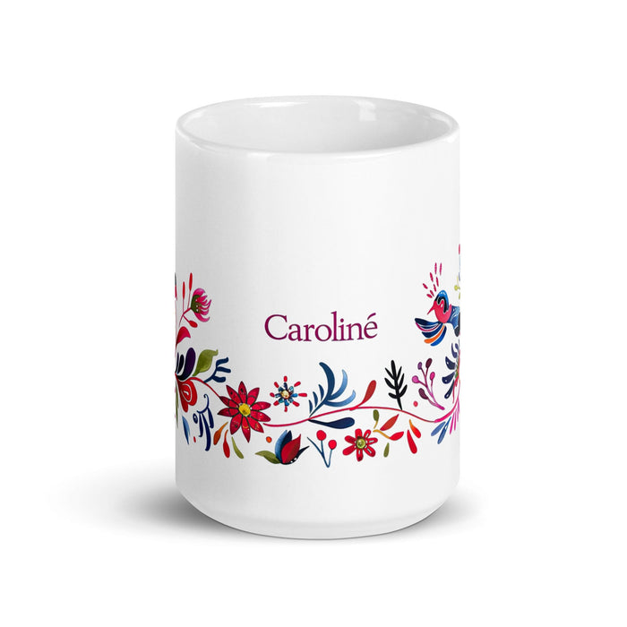 Caroline Exclusive Name Art Piece Home Office Work Coffee Mug Mexican Spanish Pride Gift Cup One-Of-A-Kind Calligraphy White Glossy Mug | C24 Mexicada