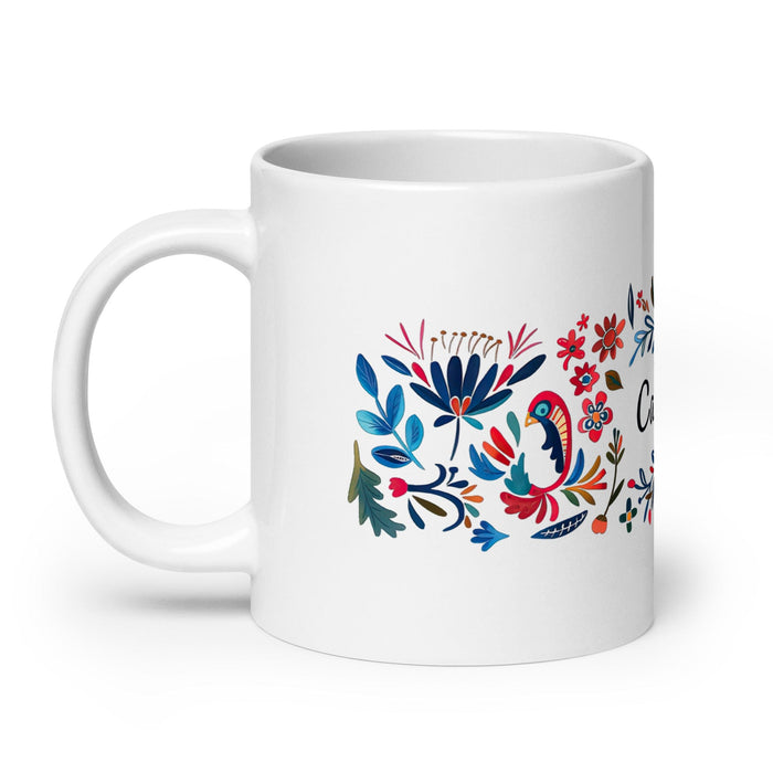 Caroline Exclusive Name Art Piece Home Office Work Coffee Mug Mexican Spanish Pride Gift Cup One-Of-A-Kind Calligraphy White Glossy Mug | C3 Mexicada