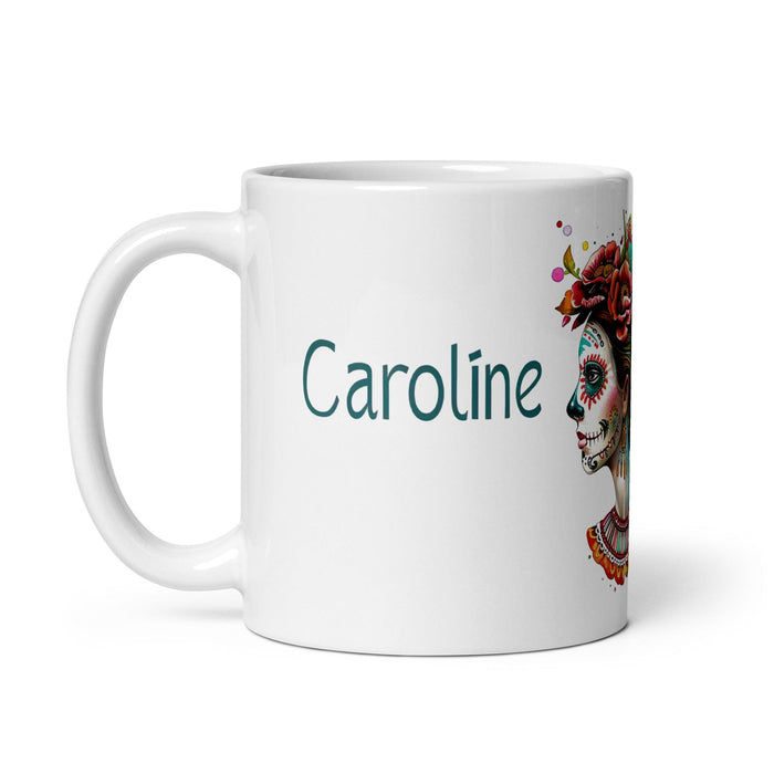 Caroline Exclusive Name Art Piece Home Office Work Coffee Mug Mexican Spanish Pride Gift Cup One-Of-A-Kind Calligraphy White Glossy Mug | C4 Mexicada