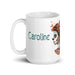 Caroline Exclusive Name Art Piece Home Office Work Coffee Mug Mexican Spanish Pride Gift Cup One-Of-A-Kind Calligraphy White Glossy Mug | C4 Mexicada