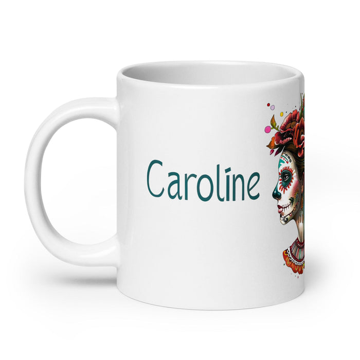 Caroline Exclusive Name Art Piece Home Office Work Coffee Mug Mexican Spanish Pride Gift Cup One-Of-A-Kind Calligraphy White Glossy Mug | C4 Mexicada