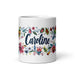 Caroline Exclusive Name Art Piece Home Office Work Coffee Mug Mexican Spanish Pride Gift Cup One-Of-A-Kind Calligraphy White Glossy Mug | C5 Mexicada