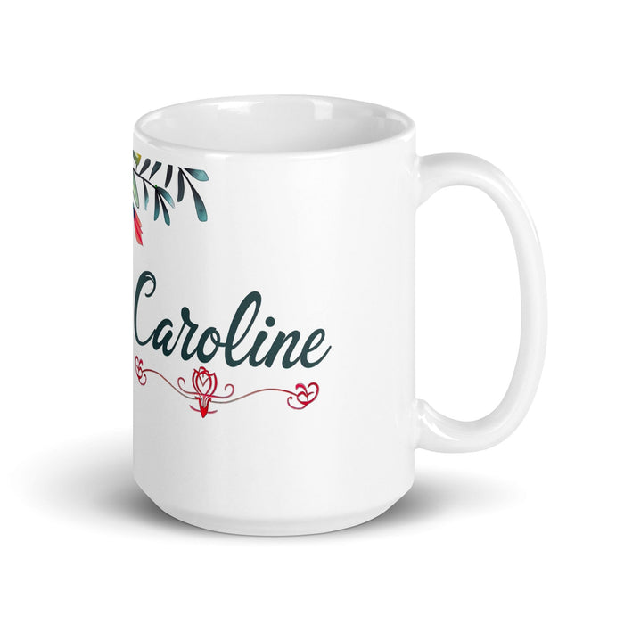 Caroline Exclusive Name Art Piece Home Office Work Coffee Mug Mexican Spanish Pride Gift Cup One-Of-A-Kind Calligraphy White Glossy Mug | C6 Mexicada 15 oz