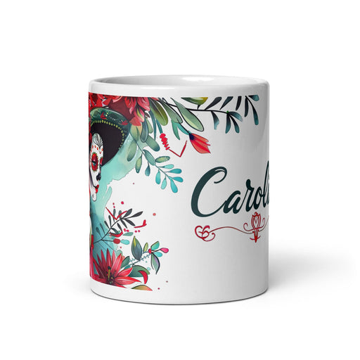 Caroline Exclusive Name Art Piece Home Office Work Coffee Mug Mexican Spanish Pride Gift Cup One-Of-A-Kind Calligraphy White Glossy Mug | C6 Mexicada