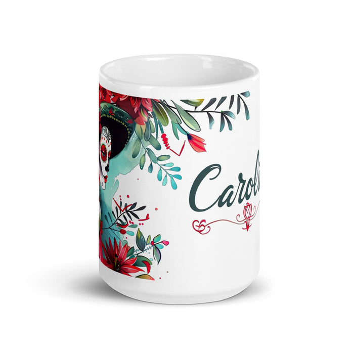 Caroline Exclusive Name Art Piece Home Office Work Coffee Mug Mexican Spanish Pride Gift Cup One-Of-A-Kind Calligraphy White Glossy Mug | C6 Mexicada