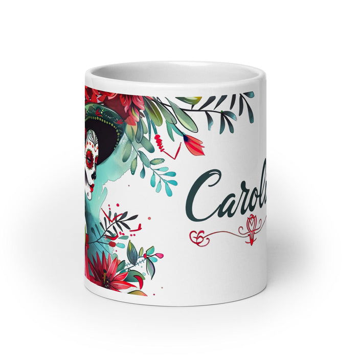 Caroline Exclusive Name Art Piece Home Office Work Coffee Mug Mexican Spanish Pride Gift Cup One-Of-A-Kind Calligraphy White Glossy Mug | C6 Mexicada