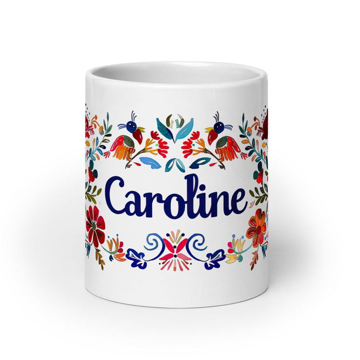 Caroline Exclusive Name Art Piece Home Office Work Coffee Mug Mexican Spanish Pride Gift Cup One-Of-A-Kind Calligraphy White Glossy Mug | C9 Mexicada