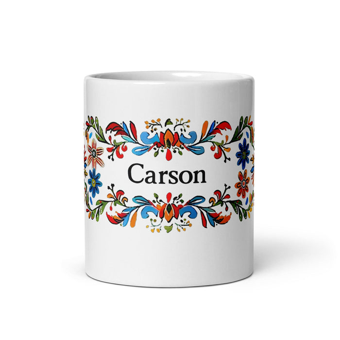 Carson Exclusive Name Art Piece Home Office Work Coffee Mug Mexican Spanish Pride Gift Cup One-Of-A-Kind Calligraphy White Glossy Mug | C1 Mexicada