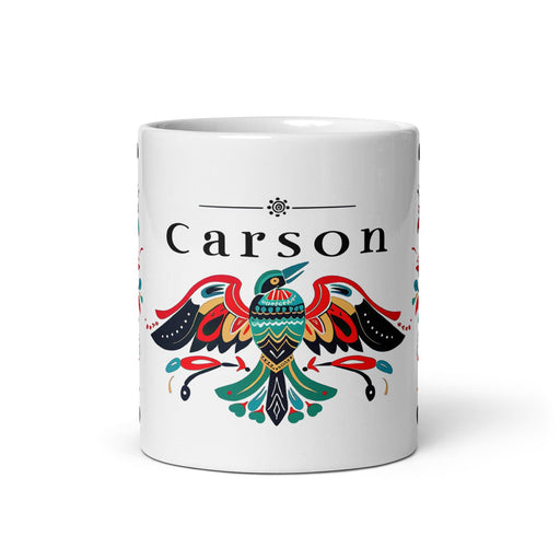 Carson Exclusive Name Art Piece Home Office Work Coffee Mug Mexican Spanish Pride Gift Cup One-Of-A-Kind Calligraphy White Glossy Mug | C3 Mexicada