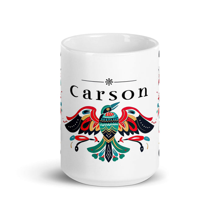 Carson Exclusive Name Art Piece Home Office Work Coffee Mug Mexican Spanish Pride Gift Cup One-Of-A-Kind Calligraphy White Glossy Mug | C3 Mexicada