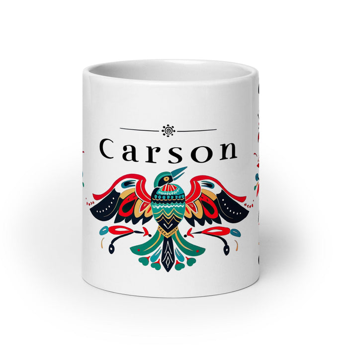 Carson Exclusive Name Art Piece Home Office Work Coffee Mug Mexican Spanish Pride Gift Cup One-Of-A-Kind Calligraphy White Glossy Mug | C3 Mexicada