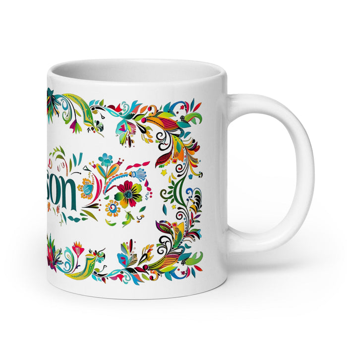 Carson Exclusive Name Art Piece Home Office Work Coffee Mug Mexican Spanish Pride Gift Cup One-Of-A-Kind Calligraphy White Glossy Mug | C4 Mexicada 20 oz