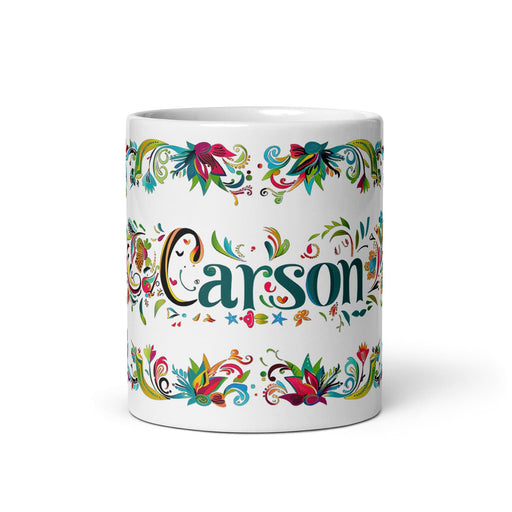 Carson Exclusive Name Art Piece Home Office Work Coffee Mug Mexican Spanish Pride Gift Cup One-Of-A-Kind Calligraphy White Glossy Mug | C4 Mexicada