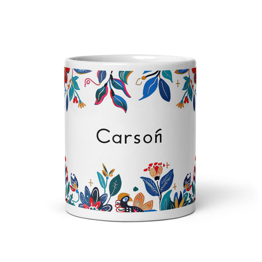 Carson Exclusive Name Art Piece Home Office Work Coffee Mug Mexican Spanish Pride Gift Cup One-Of-A-Kind Calligraphy White Glossy Mug | C7 Mexicada