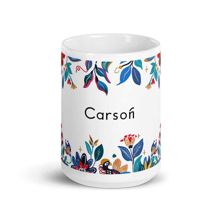 Carson Exclusive Name Art Piece Home Office Work Coffee Mug Mexican Spanish Pride Gift Cup One-Of-A-Kind Calligraphy White Glossy Mug | C7 Mexicada