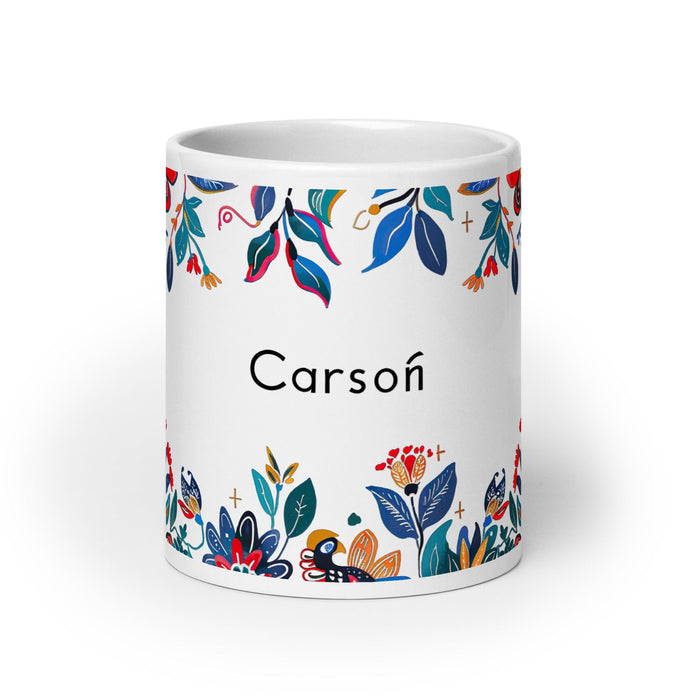 Carson Exclusive Name Art Piece Home Office Work Coffee Mug Mexican Spanish Pride Gift Cup One-Of-A-Kind Calligraphy White Glossy Mug | C7 Mexicada