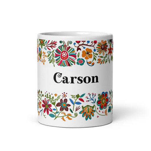 Carson Exclusive Name Art Piece Home Office Work Coffee Mug Mexican Spanish Pride Gift Cup One-Of-A-Kind Calligraphy White Glossy Mug | C8 Mexicada