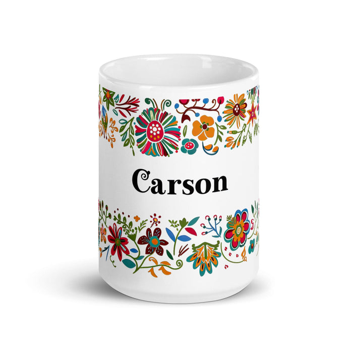 Carson Exclusive Name Art Piece Home Office Work Coffee Mug Mexican Spanish Pride Gift Cup One-Of-A-Kind Calligraphy White Glossy Mug | C8 Mexicada