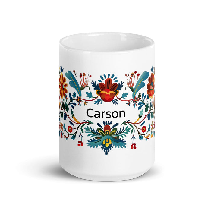 Carson Exclusive Name Art Piece Home Office Work Coffee Mug Mexican Spanish Pride Gift Cup One-Of-A-Kind Calligraphy White Glossy Mug | C9 Mexicada