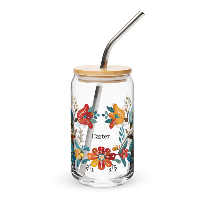 Carter Exclusive Name Art Piece Can-Shaped Glass Home Office Work Mexican Spanish Pride Gift Cup One-Of-A-Kind Calligraphy Glass | C10 Mexicada 16 oz With Lid & Straw